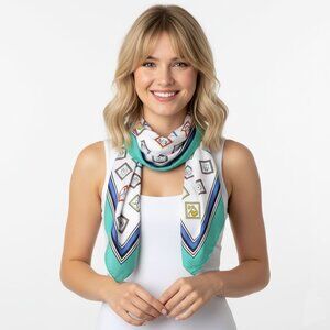 Vintage WEISS Australia Silky Poly Scarf Koala Wombat Italy Green White Animals